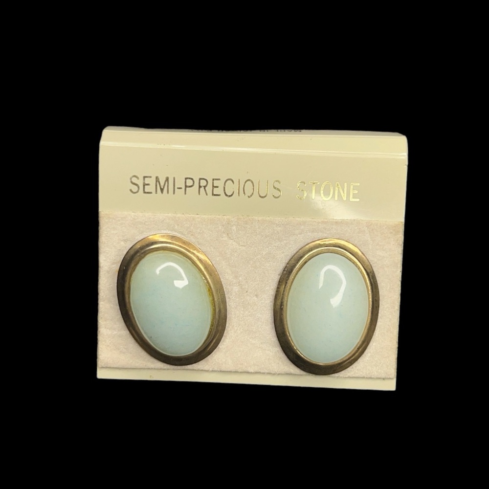 Vintage Light Blue Semi-Precious Stone Pierced Earrings